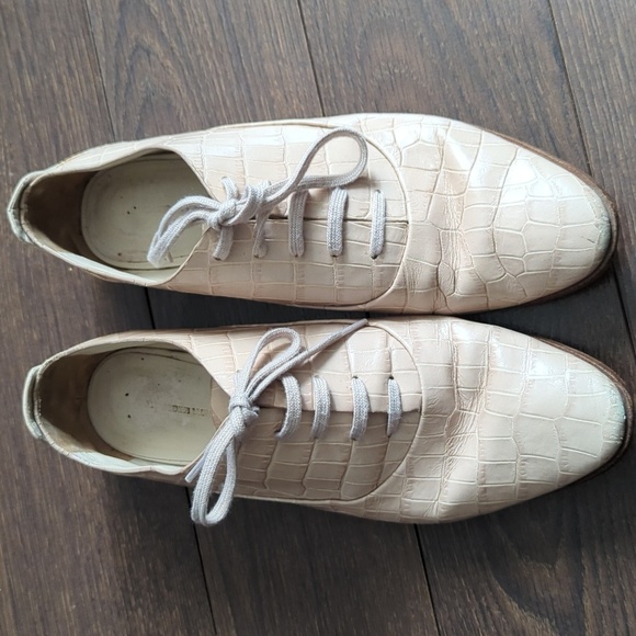 Alexander Wang Beige Croc Embossed Leather Ingrid Lace Up Oxfords - Picture 5 of 11